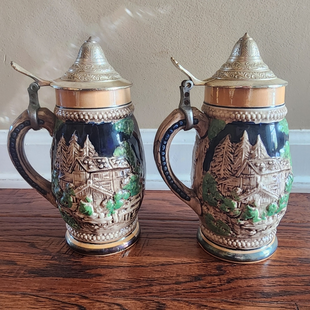 Vintage German Style Beer Stein Hand Painted Lid Tankard Ceramic Nikoniko